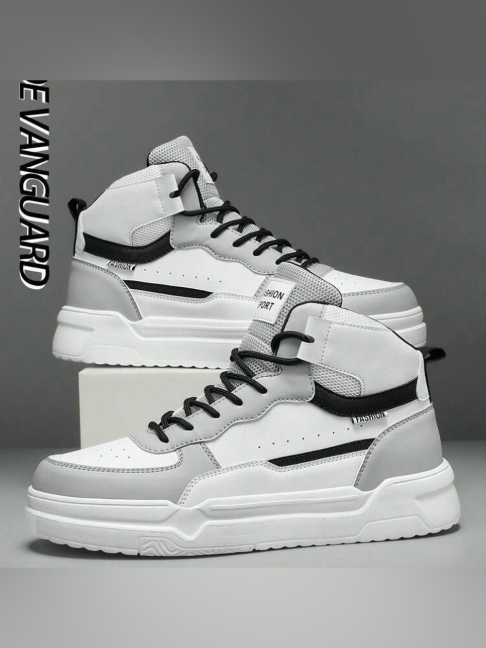 Fashionable Popular Leather & Mesh Patchwork High Tops Tennis Shoes, Size 12